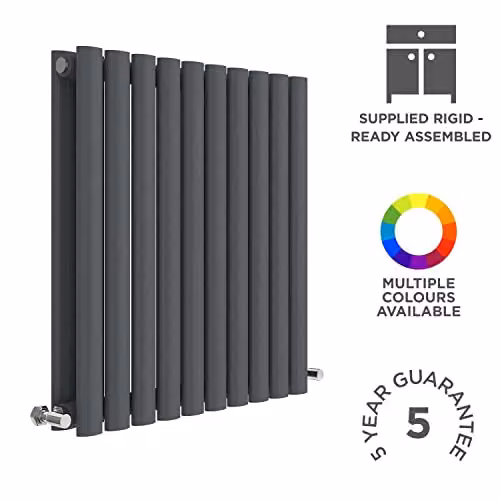 Nuie Revive HLA38D Modern Wall Mount Designer Horizontal Double Panel Radiator, Anthracite, W: 60 cm, H: 58.6 cm, D: 7.8 cm – 2