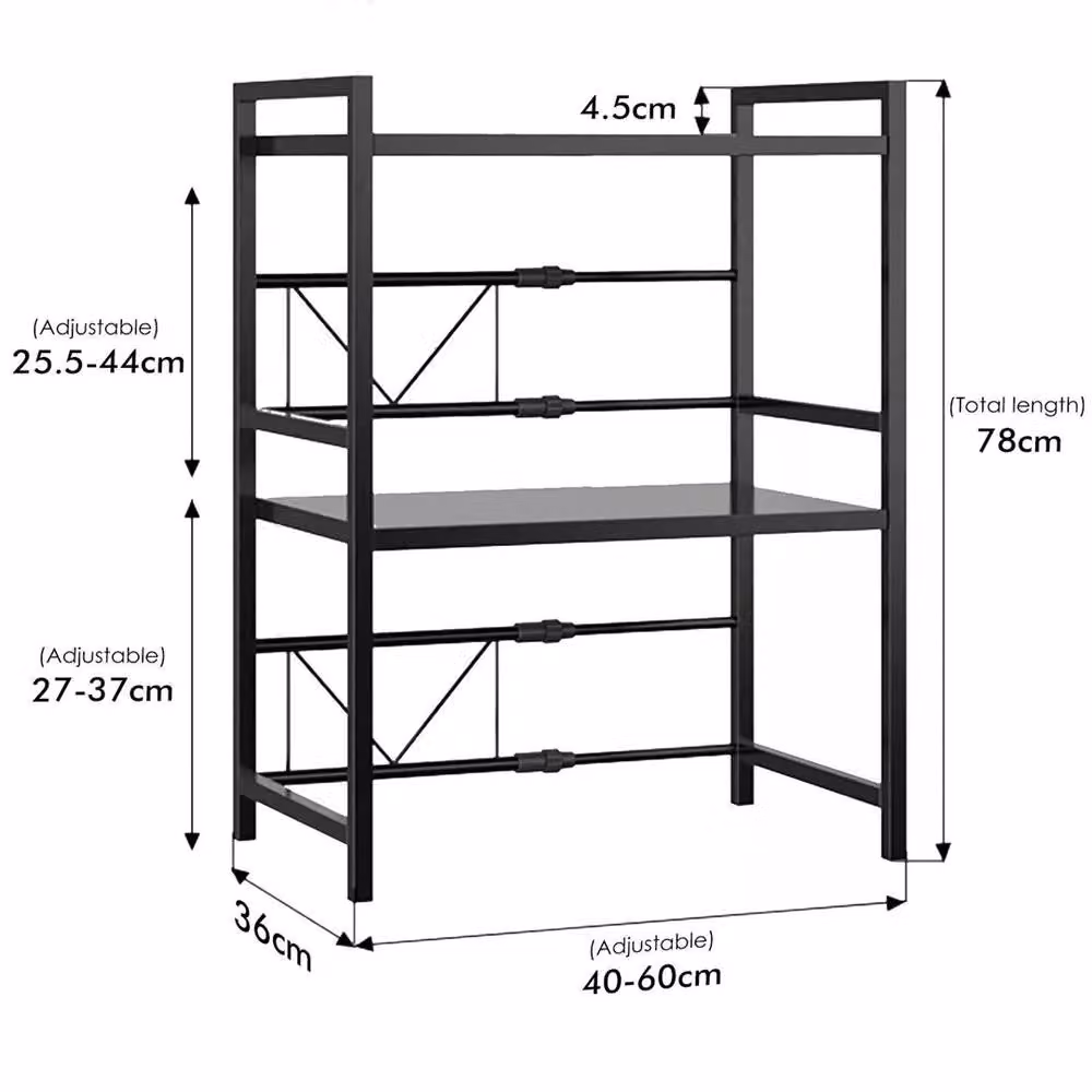 Nordara Expandable 3-Tier Metal Microwave Rack in Black, W/D/H: 36.0 x 36.0 x 78.0 cm – 2