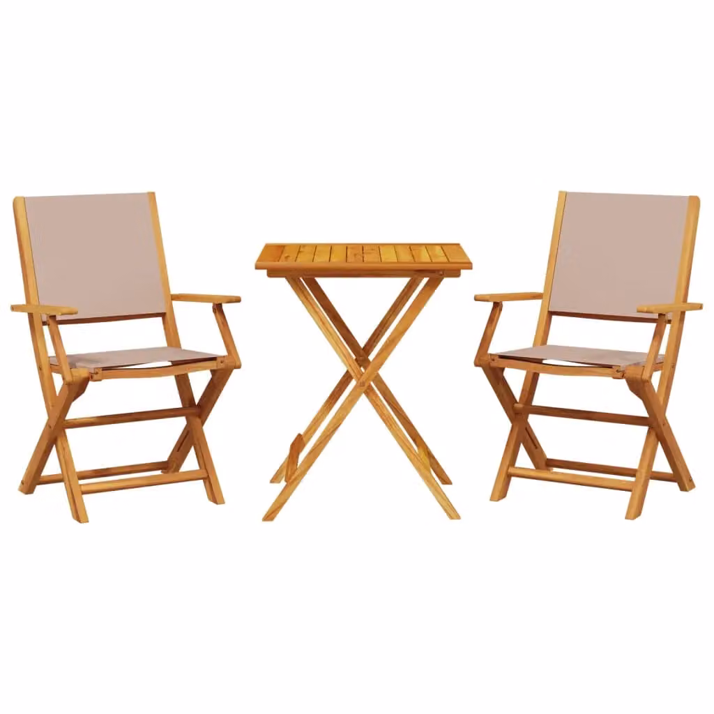 Berkfield Home 3 Piece Bistro Set in Taupe Fabric and Acacia Solid Wood – 2