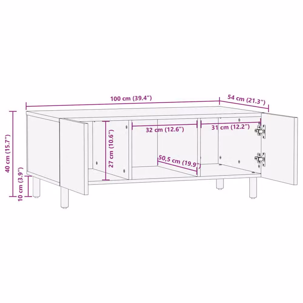 Berkfield Home Modern Black Rectangular Coffee Table in Engineered Wood, W: 100 cm, D: 54 cm, H: 40 cm – 5