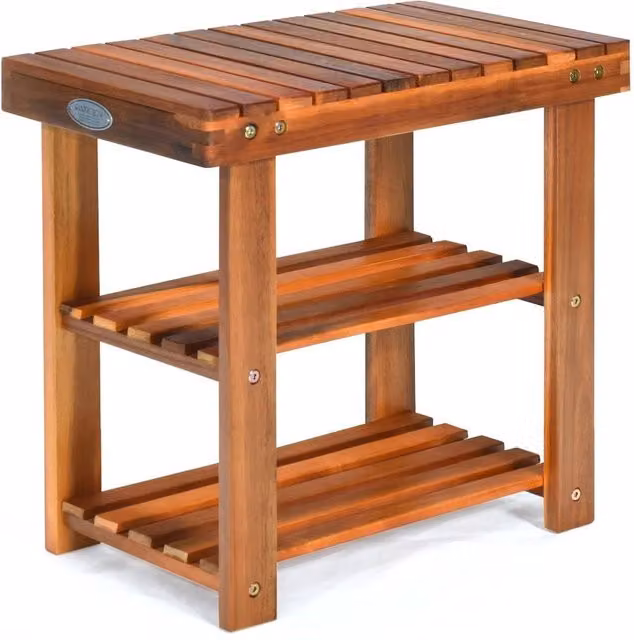VOGREX Acacia Wood Shoe Rack Bench in Brown, W/D/H: 50 x 28 x 45 cm