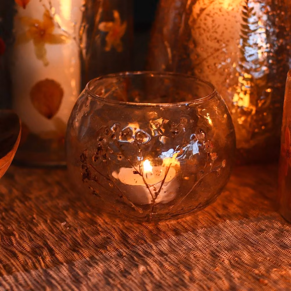 Serenityy Margarita Natural Floral Glass Bowl Candle Holder in Clear, H: 10 cm, W: 8 cm – 3