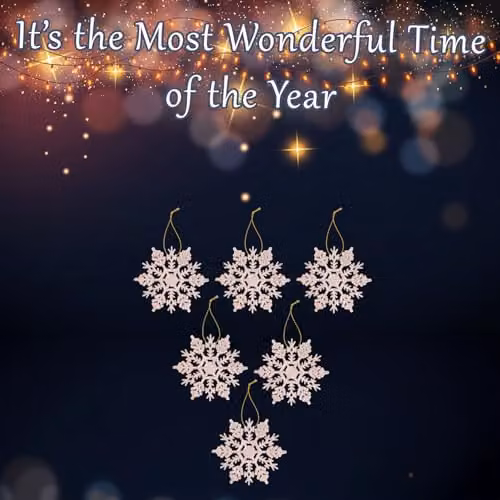 VFM e-Store Glitter Snowflake Hanging Christmas Tree Decoration in Beige and Gold, W/D/H: 18.3 x 10.2 x 1 cm – 3