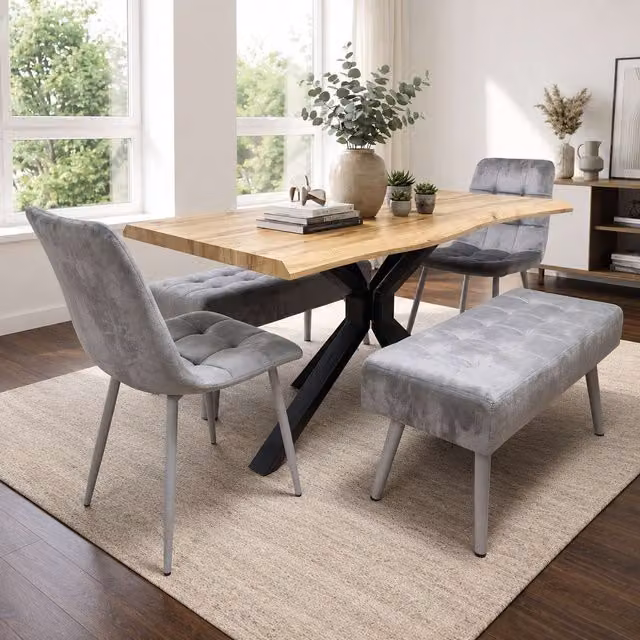 Kosy Koala Dakota Dining Set with Velvet Benches in Grey and Brown