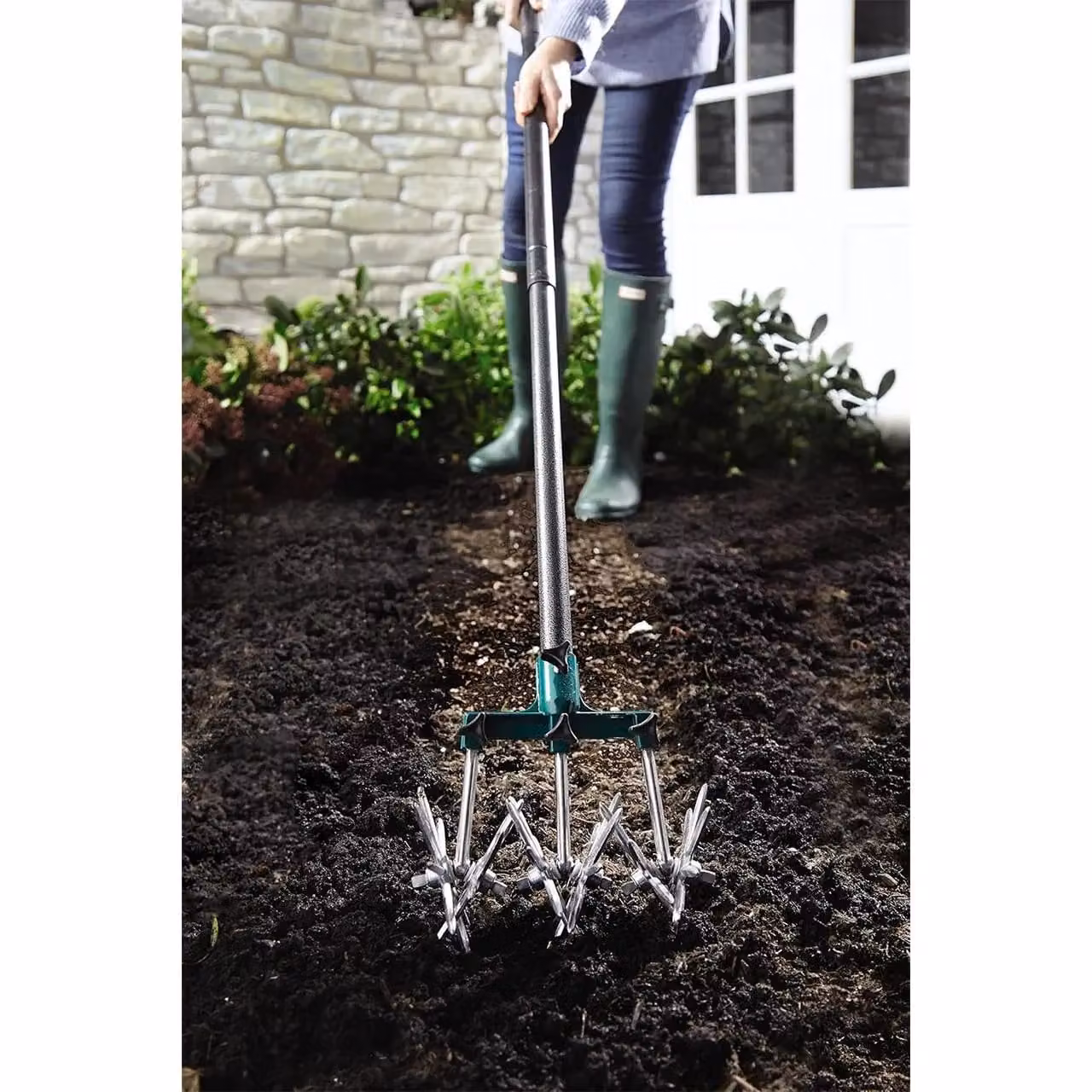 mysmartbuy Rolling Cultivator Garden Tool with 18 Offset Blades and Adjustable Telescopic Long Handle, Silver and Black, H: 128 cm, W: 16 cm – 2