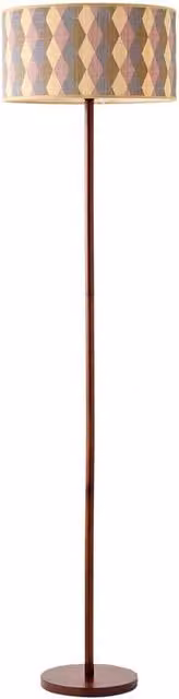 ValueLights Heather Dark Wood Floor Lamp with Multicolour Bamboo Drum Shade