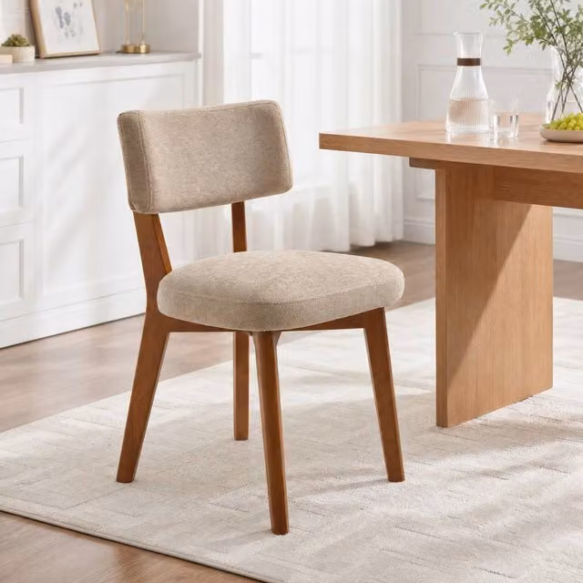 STILVORA Dining Chairs with Solid Wood Frame and Beige Linen Upholstery