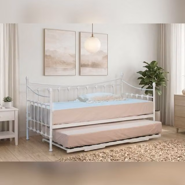 Comfy Living Ltd White Ornate Metal Single Day Bed with Trundle – 1
