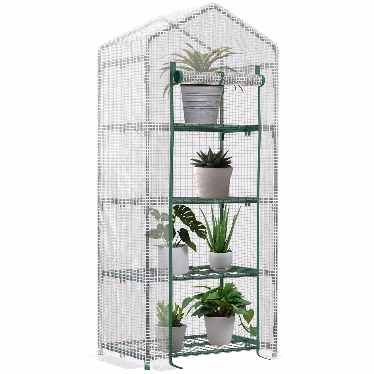 OUTSUNNY 4-Tier Mini Greenhouse Portable Plant House Shed in White, H 160 x W 70 x D 50 cm – 2