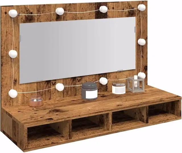 Berkfield Home LED Mirror Cabinet in Old Wood Brown, W/D/H: 90 x 31.5 x 62 cm – 1
