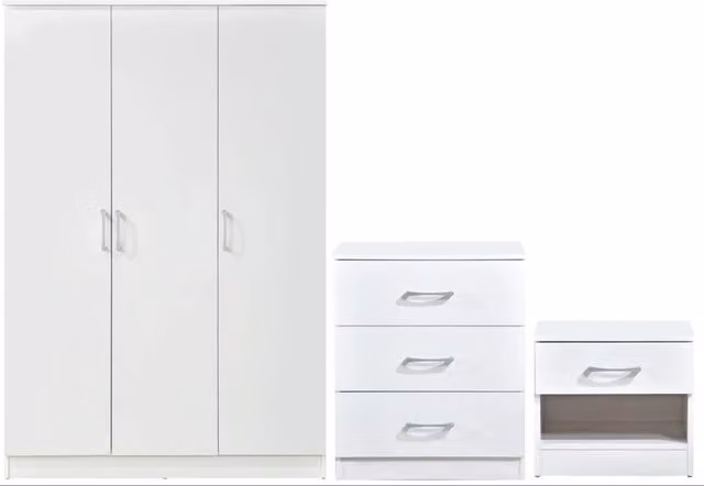Swish Furniture Highbury 3 Piece Modern Bedroom Set with 3 Door Wardrobe in White