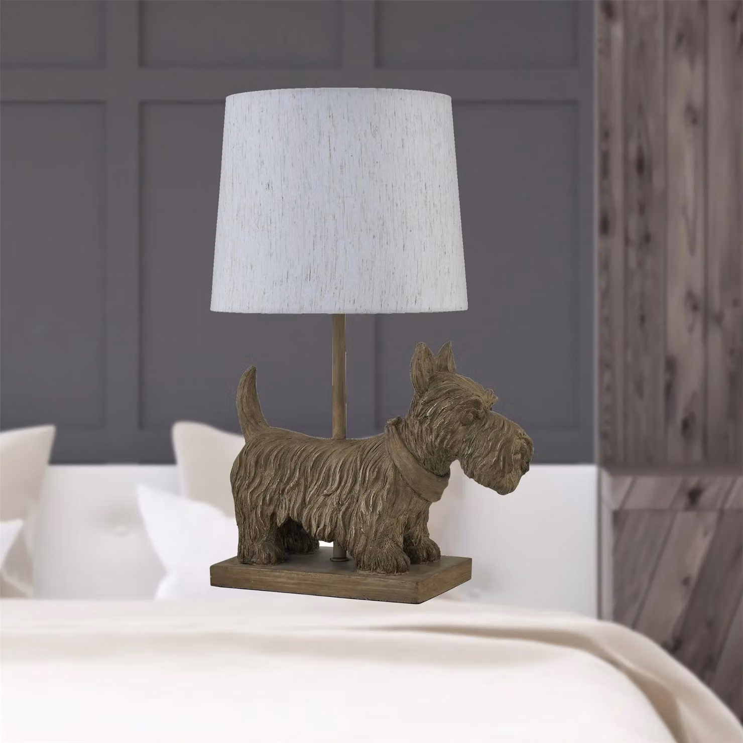 First Choice Lighting Set of 2 Bonnie Scottie Dog Table Lamps with Brown Oatmeal Linen Shades – 3