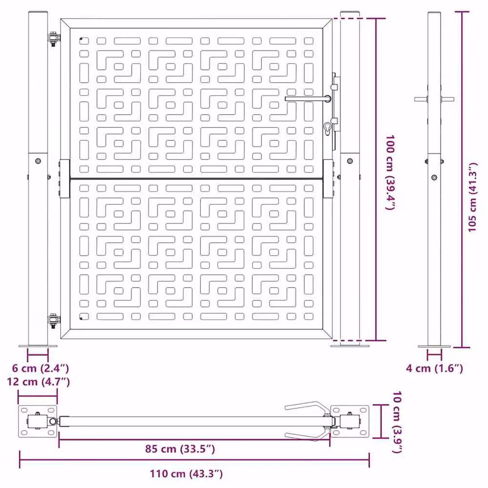 Berkfield Black Steel Garden Gate with Cross Design W: 105 cm, H: 106 cm – 8