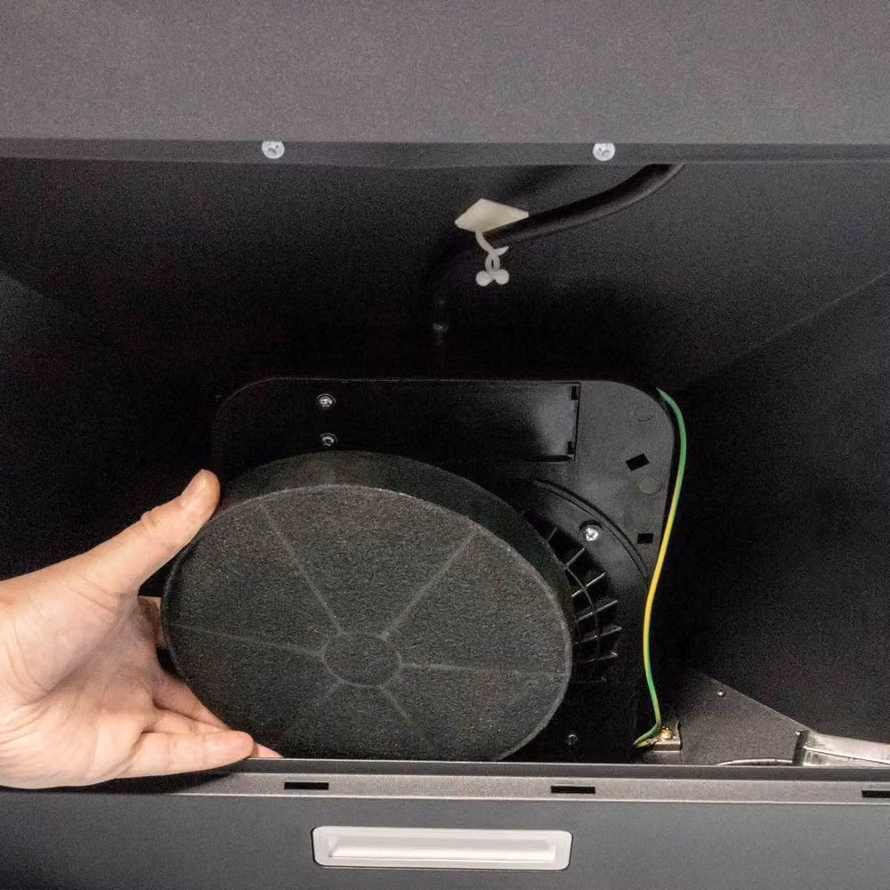 SIA Black Metal Wall Mounted Chimney Cooker Hood with Activated Carbon Filter, W: 100 cm – 4