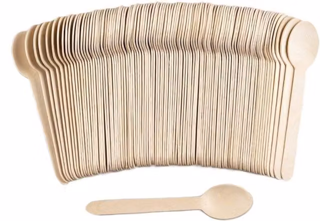 ECONX Disposable Wooden Spoons Set in Brown and Beige