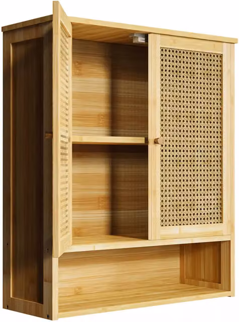 Pirlo Plush Rustic Bamboo Wall-Mounted Bathroom and Kitchen Storage Cabinet in Brown