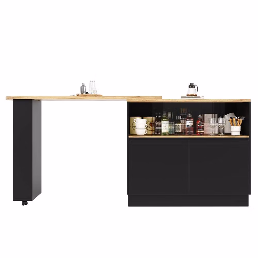 BTM Modern Black Matt Dining Bar with Glass Doors and Internal Shelves, W/D/H: 103 x 45 x 90 cm – 4