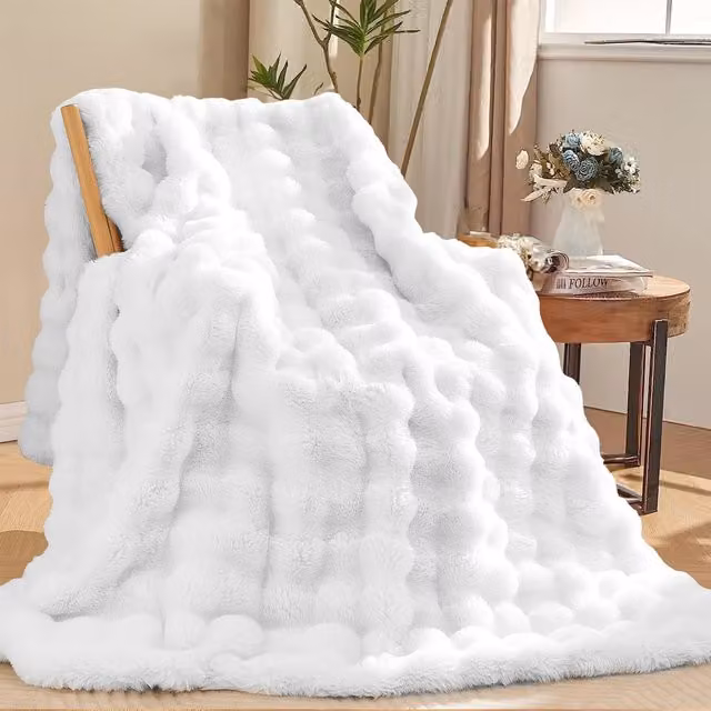 Sweet Dreams White Fluffy Faux Fur Animal Print Thermal Throw, W: 240 cm