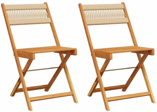 Berkfield Home Bistro Chairs Set of 2 in Beige Solid Acacia Wood and Rope