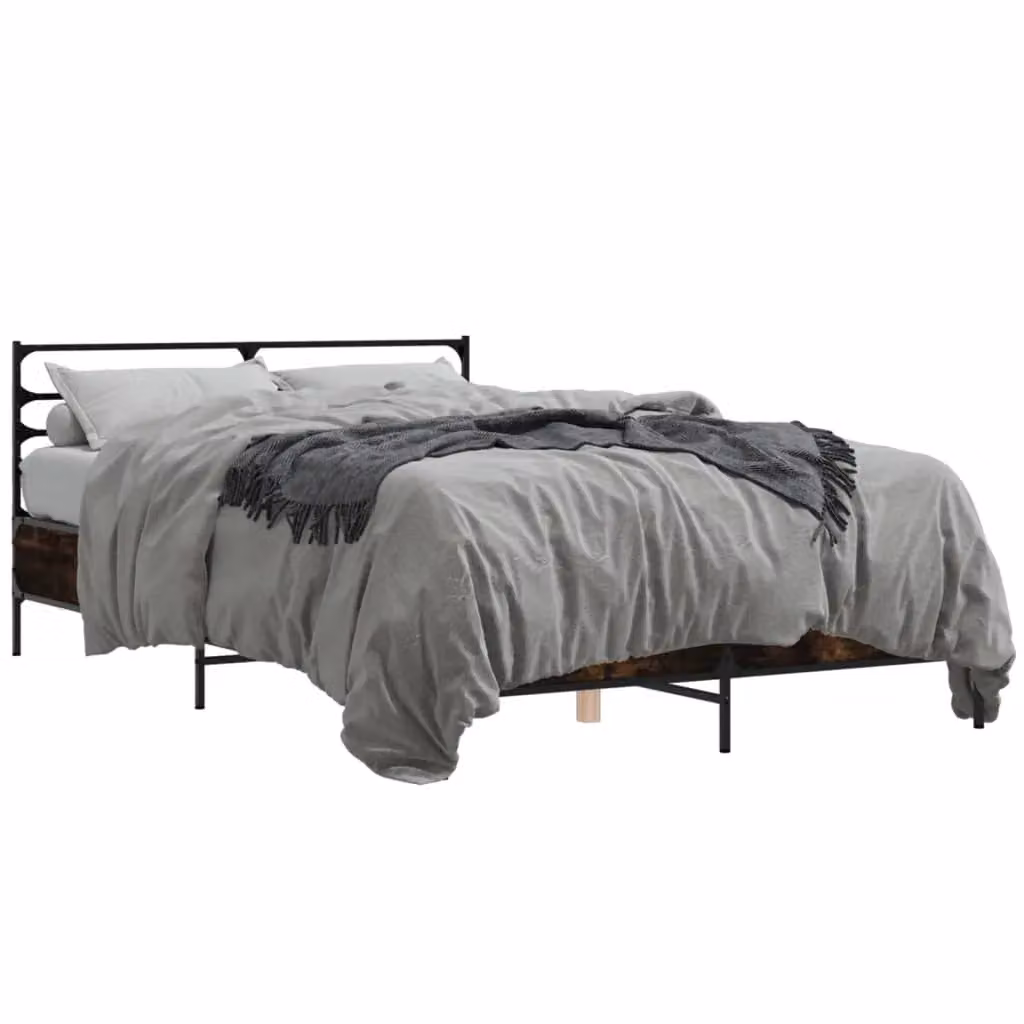 Berkfield Home Smoked Oak Bed Frame in Brown, W: 140 cm, D: 200 cm – 2