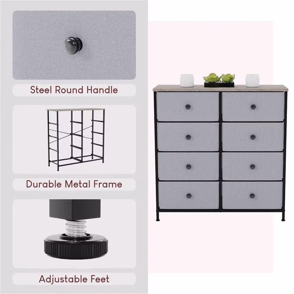 SPETLEK Chorley Grey Fabric and Metal 8-Drawer Storage Chest of Drawers – 3