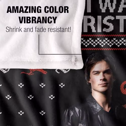 LOGOVISION The Vampire Diaries All I Want For Christmas Is Damon Salvatore Super Soft Silky Touch Fleece Throw Blanket, Multicolour, W: 152 cm, D: 127 cm – 3
