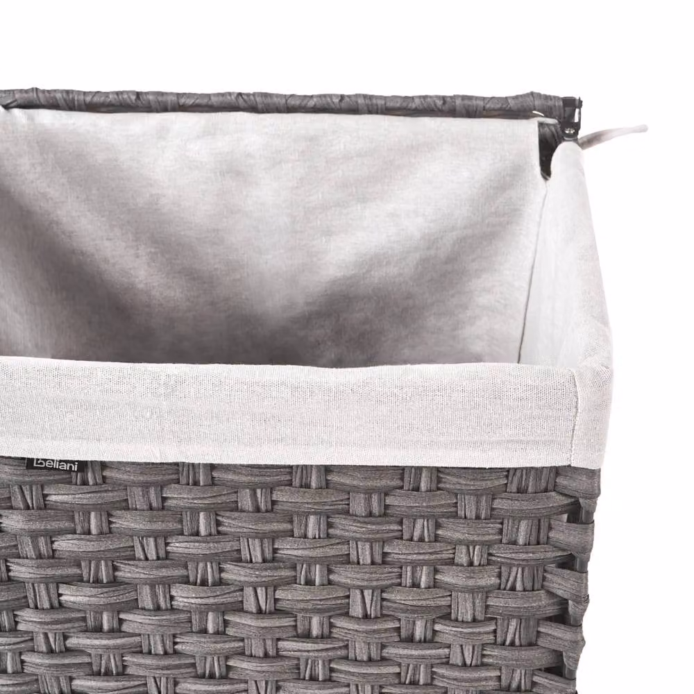 Wyld and Coco Braided Grey Fabric Laundry Basket with Lid and Removable Bag, 83L – 4
