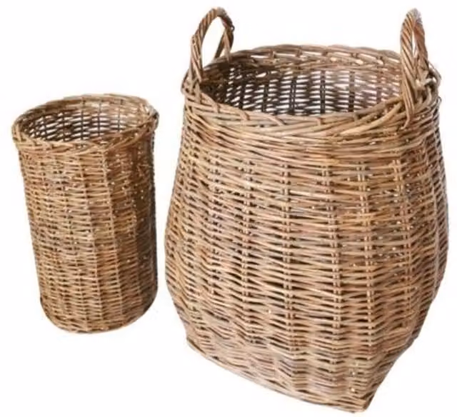 Hearth and Home Brown Open Weave Rattan Log Baskets with Handles (Pack of 2) H 37.0 cm x W 24.0 cm x D 17.0 cm