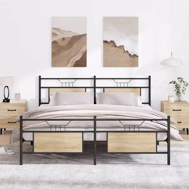 Berkfield Home Metal Bed Frame in Sonoma Oak Brown, W: 180 cm, D: 200 cm, Super King Size – 1