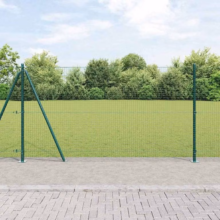 Berkfield Home Green Steel Welded Wire Fence with 13 Flanged Posts