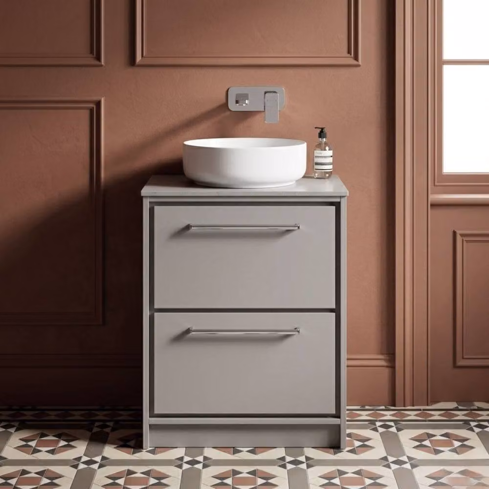 Balterley 600mm Floor Standing 2-Drawer Bathroom Vanity with Worktop, Pebble Grey – 3