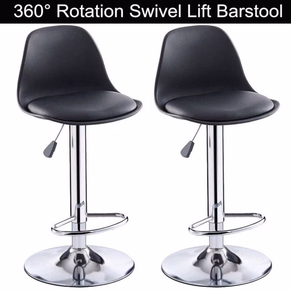 NESTLUNE Set of 2 Black Synthetic Leather Swivel Bar Stools with Metal Legs – 5