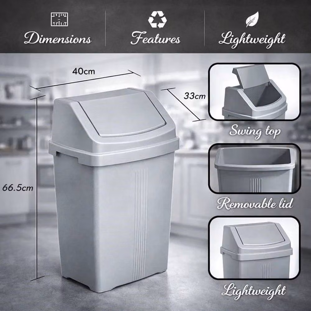 PAWNORA 50 Litre Plastic Swing Lid Kitchen Bin in Silver – 2