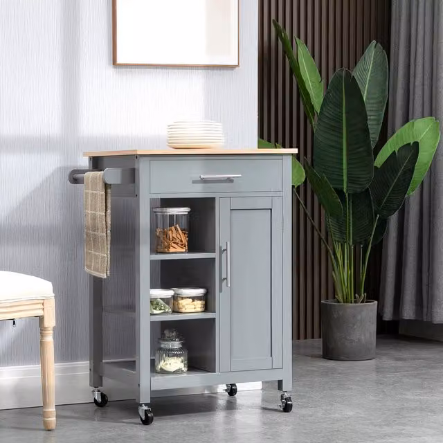 HOMCOM Compact Modern Kitchen Trolley Utility Cart in Grey
