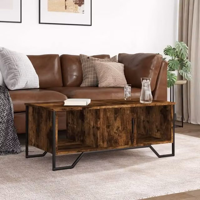Berkfield Home Durable Smoked Oak Coffee Table in Brown, W/D/H: 100 x 51 x 40 cm