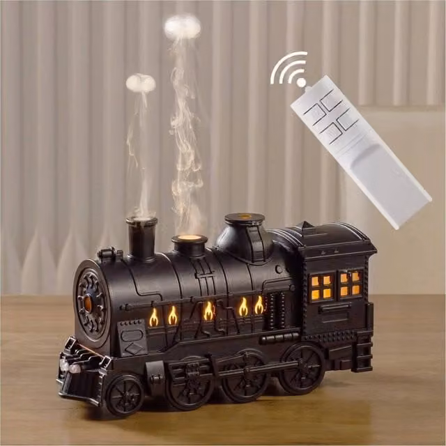 NESTLUNE Retro Train Essential Oil Diffuser and Quiet Humidifier, Black, 300ml – 1