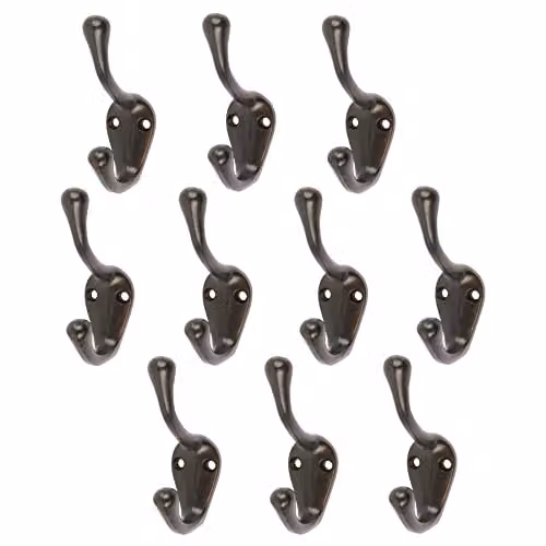 Hammer and Tongs Matt Black Powder-Coated Iron Narrow Hat and Coat Hook, Pack of 10, W: 2.5 cm, H: 8 cm – 2