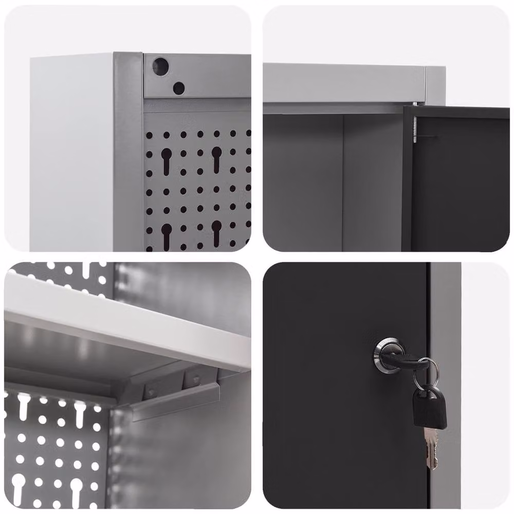 Berkfield Home Wall-Mounted Steel Tool Cabinet with Pegboard and Hinged Doors, Black, W: 150 cm, D: 20 cm, H: 55 cm – 4
