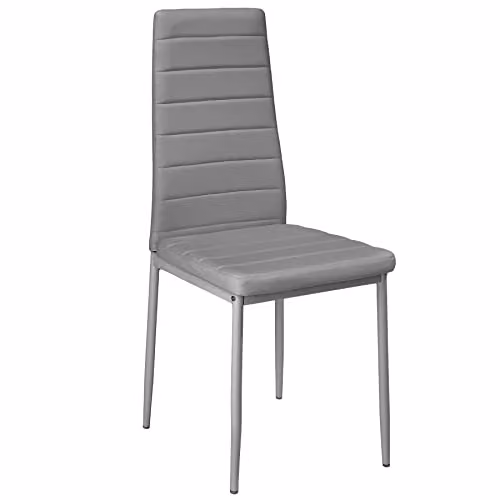 tectake Set of 6 Modern Dining Chairs in Grey Synthetic Leather with Metal Legs – 4