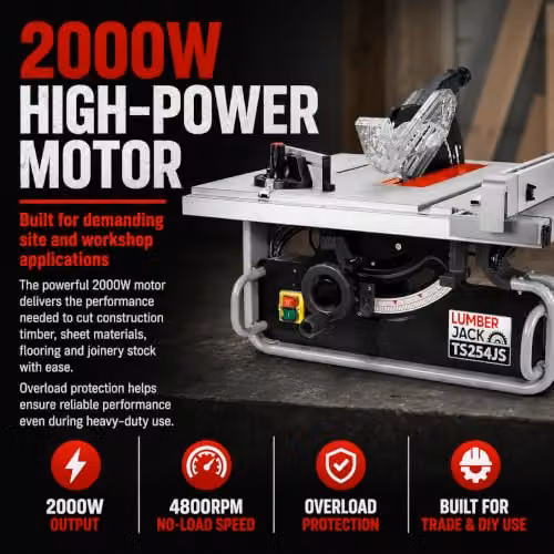 Lumberjack Red 2000W Compact Benchtop Table Saw with 254mm Blade – 2