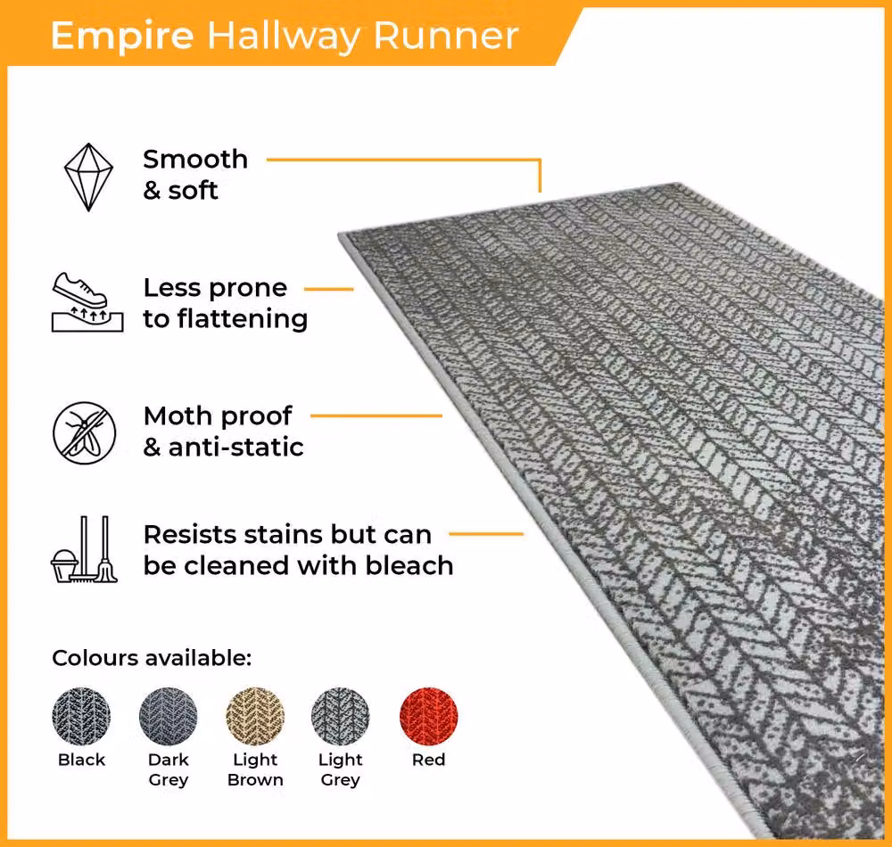 runrug Empire Hallway Carpet Runner Rug in Light Brown, W/D/H: 60 x 180 x 0.9 cm – 2