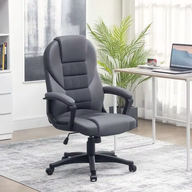 HOMCOM Executive Office Chair with High Back and Headrest in Charcoal Grey