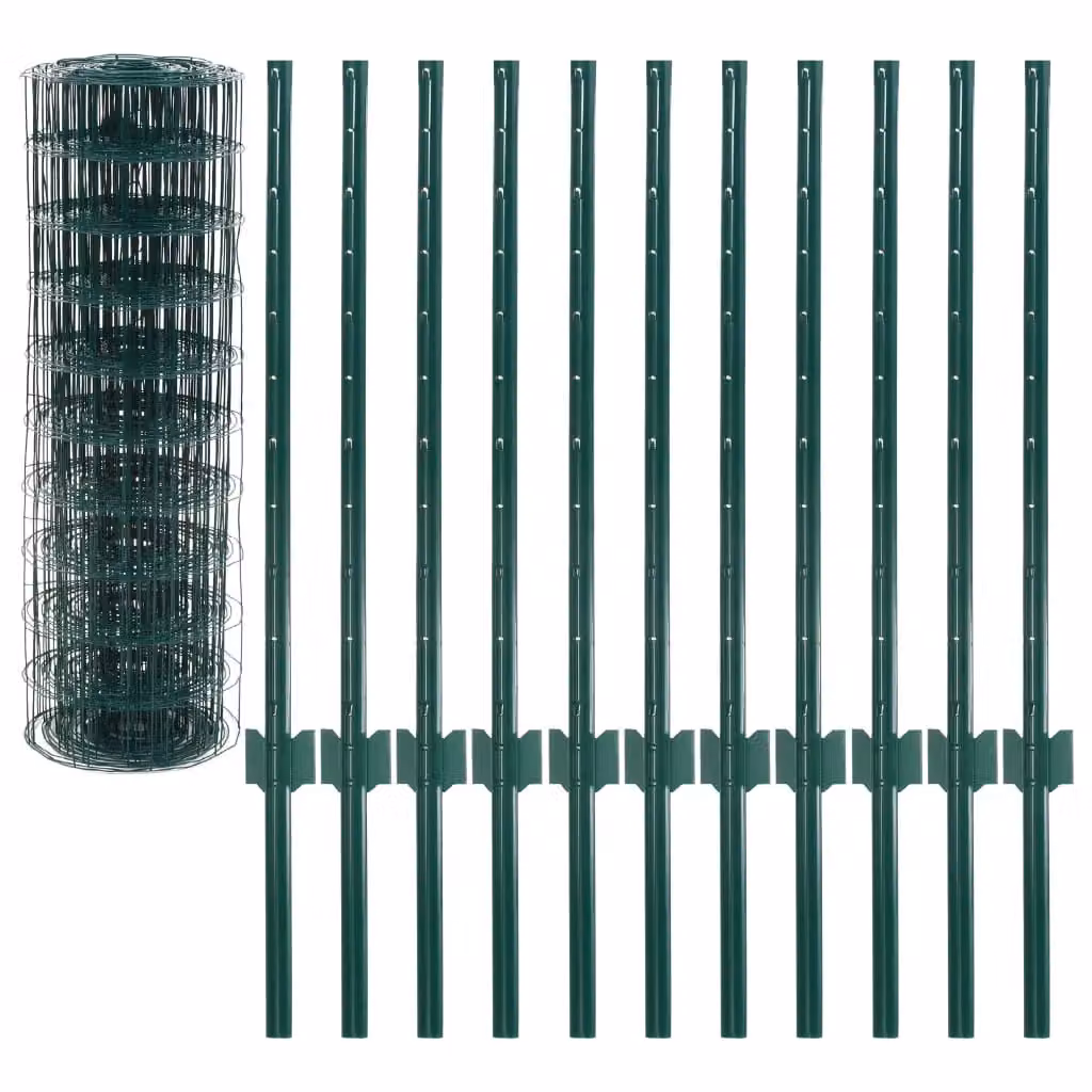 Berkfield Home Euro Fence PVC-Coated Steel Fencing, Green, W: 20 m, H: 0.8 m – 3
