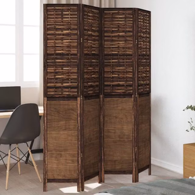 Berkfield Home 4 Panel Room Divider in Dark Brown Solid Paulownia Wood