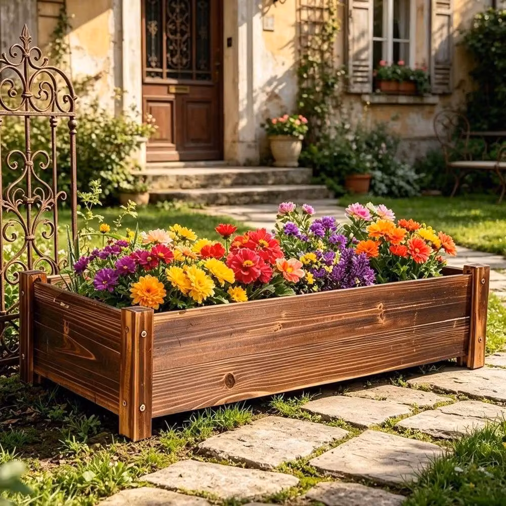 KORVIXA Solid Wood Raised Garden Bed in Brown, W: 400 cm, D: 600 cm, H: 33 cm – 3