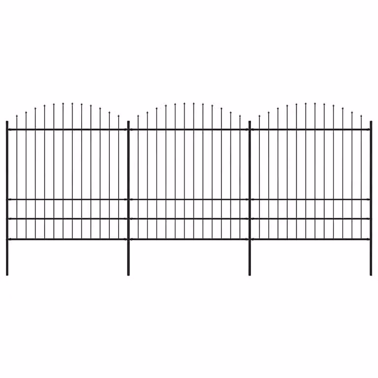 Berkfield Home Durable Steel Garden Fence with Spear Top, Black, W: 5.1 m, H: 1.75 m