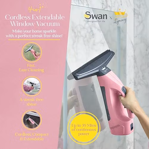Swan x Lynsey SC59010QOC Rechargeable Cordless Window Vacuum Cleaner with Extension Pole, Pink – 2