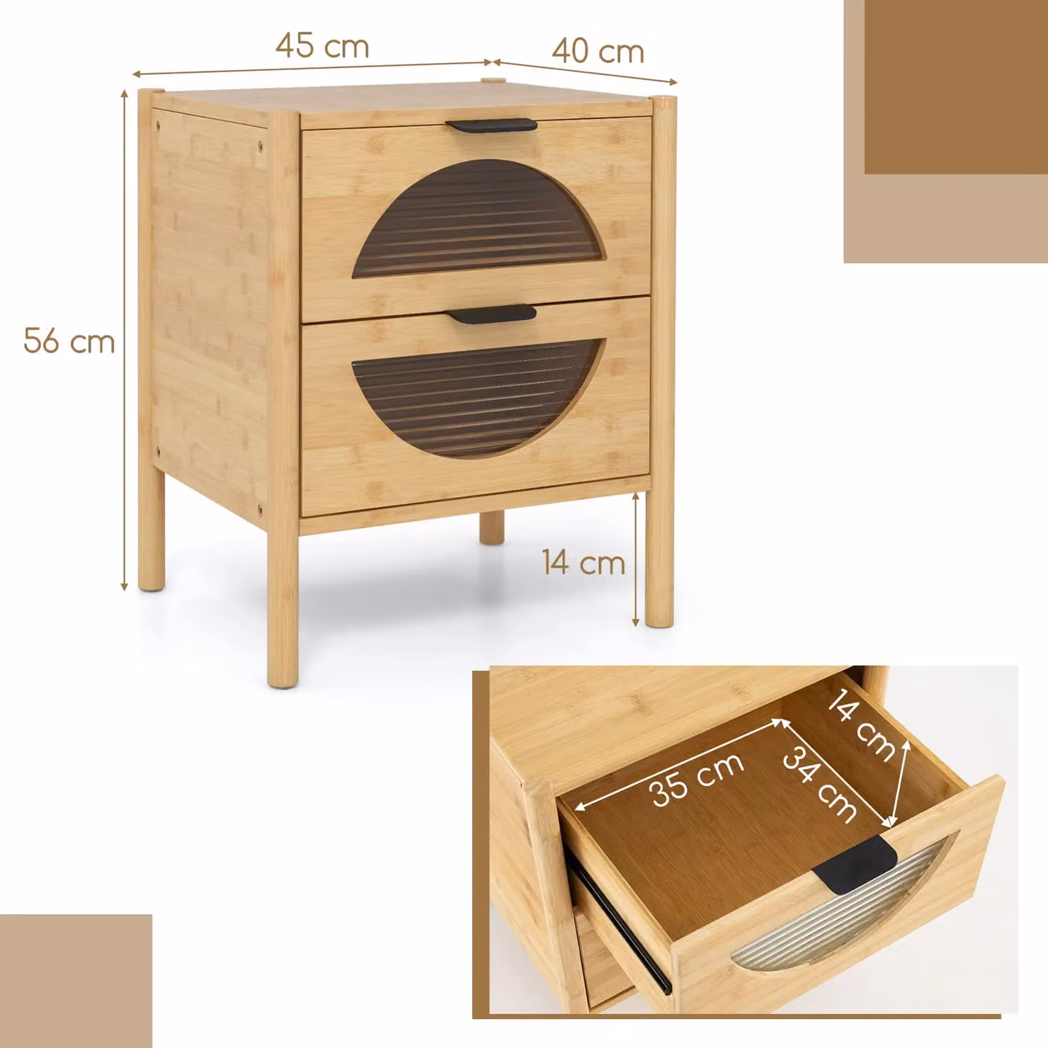 Costway Mid-century Modern Bamboo Nightstand in Natural – 2