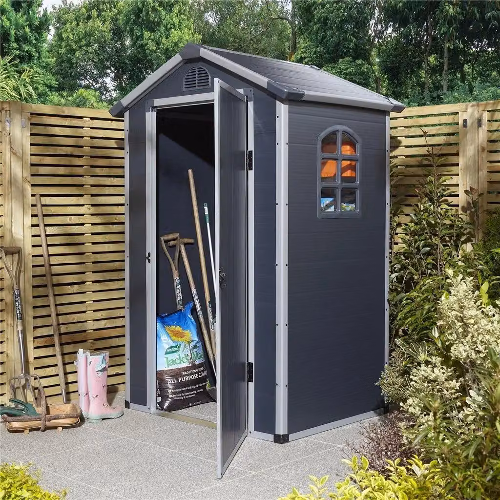 Cheshire Single Door Apex Plastic Shed in Dark Grey with Window and Roof Vent – 2