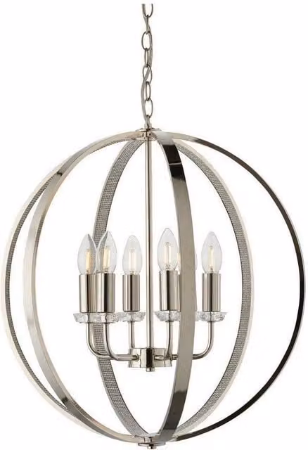 Netlighting Ritz 6 Light Ceiling Pendant in Grey with Clear Faceted Acrylic and Bright Nickel Finish, E14 – 1